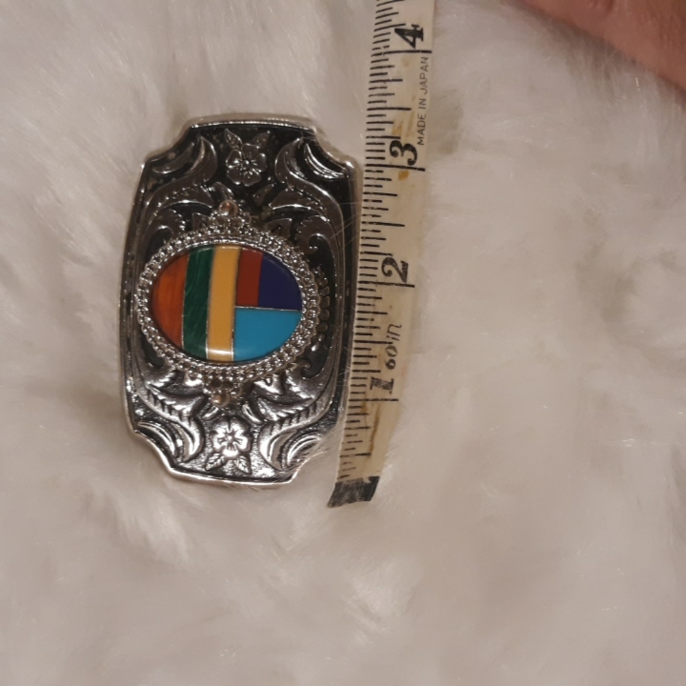 Southwestern Style Stone Inlay Belt Buckle - Picture 6 of 7